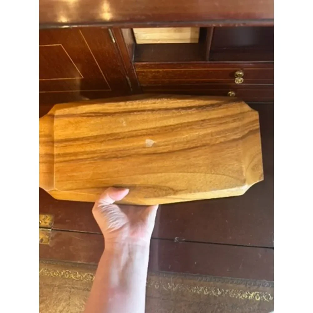 Vintage Mid-Century Wood Serving Charcuterie Tray with Vegetable Tile Inlay